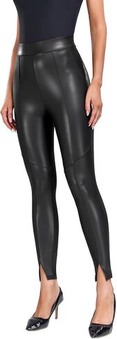 YOFIT Womens Sexy Leather Leggings High Waist Spilt Hem Pu Pants Patchwork Streth Fit in Saudi Arabia