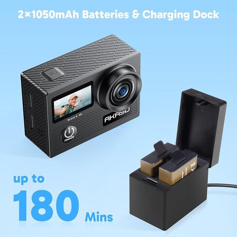 كاميرا AKASO Brave 4 Action 4K 30 إطارًا في الثانية مع بطاقة MicroSDXC سعة 128 جيجابايت بدقة 20 ميجابكسل فائقة الدقة 131 قدم مقاومة للماء تحت الماء وكاميرا EIS WiFi وجهاز تحكم عن بعد وتكبير 5X كاميرات رياضية مع مجموعة أدوات ملحقات الدراجة in Saudi Arabia