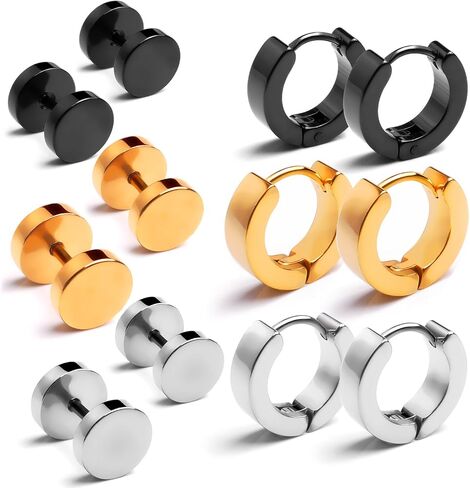 4-6 Pairs Dot Stud Earrings & Small Hoop Huggie Earrings for Men Women, Punk Style 316L Surgical Steel Earrings Gift for Her or Him in Kuwait