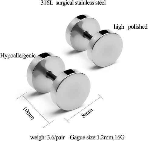 4-6 Pairs Dot Stud Earrings & Small Hoop Huggie Earrings for Men Women, Punk Style 316L Surgical Steel Earrings Gift for Her or Him in Kuwait