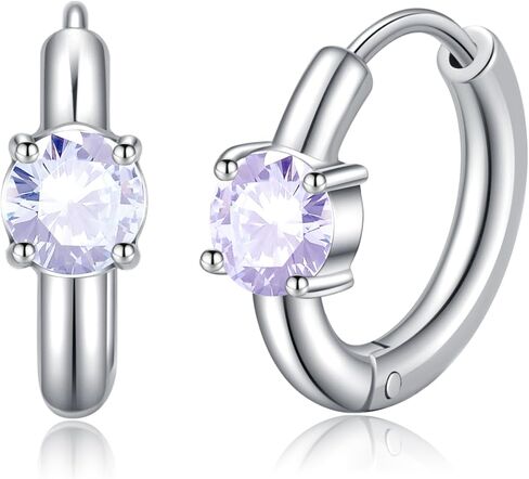 Birthstone Cubic Zirconia Huggies Earrings for Women, 316L Stainless Steel Birthstone Small Hoop Earrings Hypoallergenic 5A Round Gemstone Earrings Dainty Birthday Jewelry Gifts in Kuwait