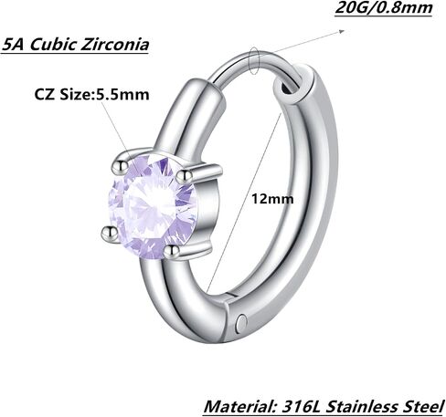 Birthstone Cubic Zirconia Huggies Earrings for Women, 316L Stainless Steel Birthstone Small Hoop Earrings Hypoallergenic 5A Round Gemstone Earrings Dainty Birthday Jewelry Gifts in Kuwait