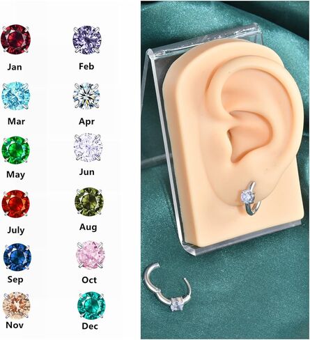 Birthstone Cubic Zirconia Huggies Earrings for Women, 316L Stainless Steel Birthstone Small Hoop Earrings Hypoallergenic 5A Round Gemstone Earrings Dainty Birthday Jewelry Gifts in Kuwait