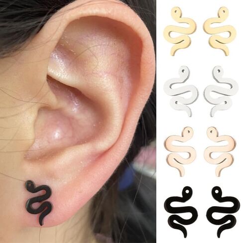 Dreuyet Tiny Snake Stud Earrings Gecko Animal Stud Earrings Set for Men Women Funny Adorable Stainless Steel Snake Animal Earrings Small Cute Climber Crawler Studs Unique Jewelry Gifts in Kuwait