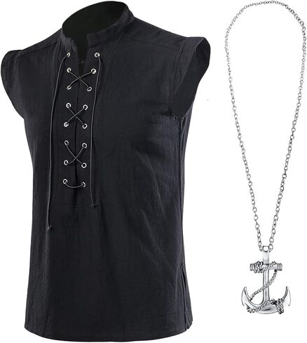ATTBEA Mens Pirate Renaissance Costume Pirate Shirt Sleeveless Medieval Viking Gothic Celtic Pirate Vest for Men in Kuwait