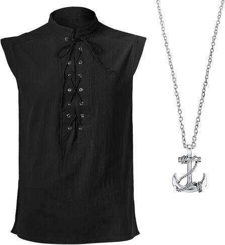 ATTBEA Mens Pirate Renaissance Costume Pirate Shirt Sleeveless Medieval Viking Gothic Celtic Pirate Vest for Men in Kuwait