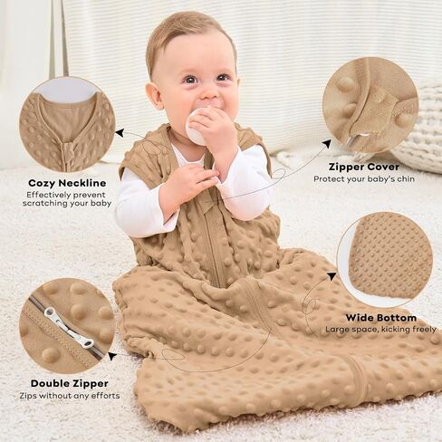 Fleece Baby Sleep Sack 6-12 Months, 1.5 TOG Cotton Baby Wearable Blanket With Soft Plush Dots, 2 Pack Newborn and Infant Warm Sleeping Sack with 2-Way Zipper Blue&Grey in Saudi Arabia