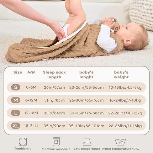 Fleece Baby Sleep Sack 6-12 Months, 1.5 TOG Cotton Baby Wearable Blanket With Soft Plush Dots, 2 Pack Newborn and Infant Warm Sleeping Sack with 2-Way Zipper Blue&Grey in Saudi Arabia