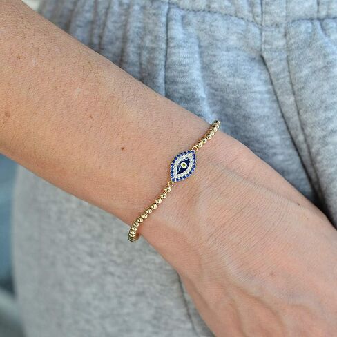 14KT Gold Filled Beaded Evil Eye Bracelet with Enamel Detail – Tarnish-Free Women's Jewelry Gift for Protection and Style in Saudi Arabia