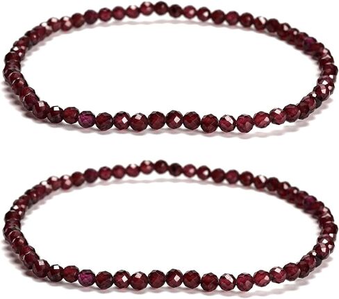 2 Pcs/Set 2mm 3mm 4mm Trendy Natural Raw Red Garnet Gemstone Bracelet, Faceted Round Stone Stretch Beaded Bracelets for Women Men Stackable in Kuwait