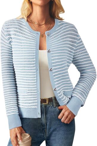 FAIRY SEASON Women's Striped Cardigan Sweaters Open Front Long Sleeve Button Down Casual Cable Knit Jackets Outerwear 2024 in Saudi Arabia