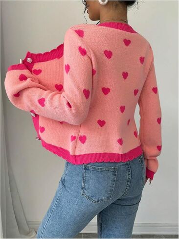 GORGLITTER Women's Heart Print Cardigan Open Front Long Sleeve Button Down Coquette Sweater in Saudi Arabia