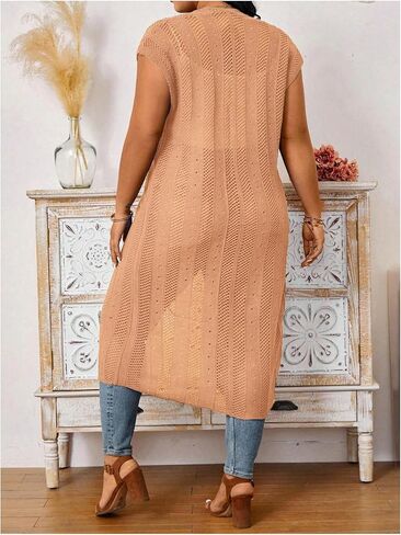 MakeMeChic Women's Plus Size Duster Cardigan Short Sleeve Open Front Long Knitted Outwear in Saudi Arabia