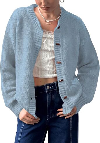 MakeMeChic Women's Round Neck Long Sleeve Button Down Cardigan Sweater Casual Knit Tops in Kuwait