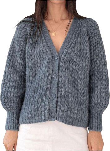 MakeMeChic Women's Round Neck Long Sleeve Button Down Cardigan Sweater Casual Knit Tops in Kuwait
