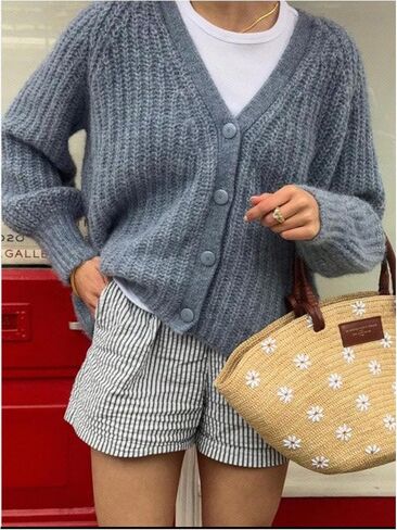 MakeMeChic Women's Round Neck Long Sleeve Button Down Cardigan Sweater Casual Knit Tops in Kuwait