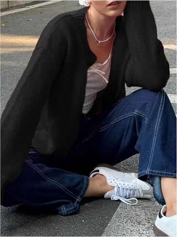 MakeMeChic Women's Round Neck Long Sleeve Button Down Cardigan Sweater Casual Knit Tops in Kuwait