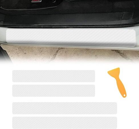 4PCS Car Door Sill Protector, Car Door Threshold Protection, Door Steps Covers Scratch Pad Protective Films, Carbon Fiber Welcome Pedal Scratch Cover Sticker Suitable for Car SUV Truck (White) in Saudi Arabia