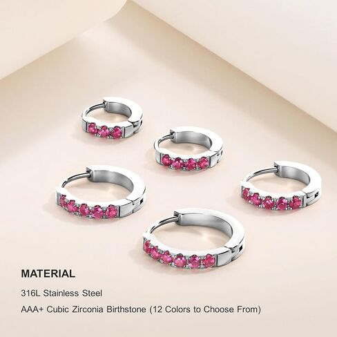 TDEBA Birthstone Hoop Earrings for Women, Silver 14k Plated Gold Mini Hoop Earrings, Cubic Zirconia Huggie Hoop Earrings, Cartilage Piercing Earrings, Birthday Jewelry in Saudi Arabia