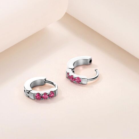 TDEBA Birthstone Hoop Earrings for Women, Silver 14k Plated Gold Mini Hoop Earrings, Cubic Zirconia Huggie Hoop Earrings, Cartilage Piercing Earrings, Birthday Jewelry in Saudi Arabia