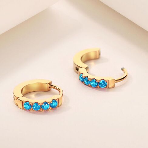 TDEBA Birthstone Hoop Earrings for Women, Silver 14k Plated Gold Mini Hoop Earrings, Cubic Zirconia Huggie Hoop Earrings, Cartilage Piercing Earrings, Birthday Jewelry in Saudi Arabia