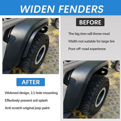 4 PCS JL Front & Rear Fender Flares Compatible with 2018-2023 Jeep Wrangler JL & JLU Unlimited Sahara (Not Fit High Clearance Fender Flares,Not fit 4xe)) in Saudi Arabia