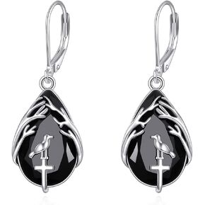 أقراط هانكوك السوداء من التورمالين من الفضة الإسترليني المتدلية على شكل قطرة ليفرباك مجوهرات هدايا الحماية الروحية للنساء in Kuwait