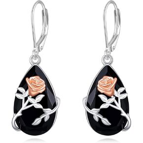Hancock Black Tourmaline Earrings Sterling Silver Dangle Drop Leverback Earrings Jewelry Spiritual Protection Gifts for Women