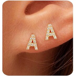 Gold Earrings for Women 14K Gold Cubic Zirconia Bubble Initial Letter Stud Earrings Trendy Simple Tiny Small Minimalist Dainty Cute Hypoallergenic Initial Earrings Jewelry Gifts for Women