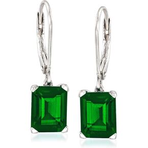 Ross-Simons 6.00 ct. t.w. Simulated Emerald Drop Earrings in Sterling Silver