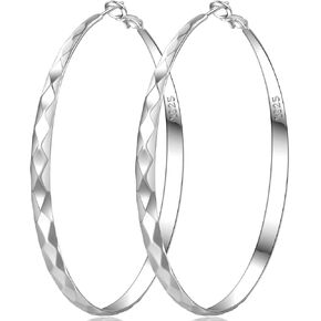 Senteria Silver Hoop Earrings for Women 925 Sterling Silver Hoop Earrings Hypoallergenic Large Silver Hoop Earrings Lightweight Big Silver Hoop Earrings for Women 30/40/50/60/70MM