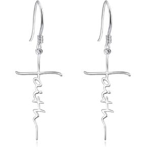 PRAYMOS Faith Cross Earring for Women 925 Sterling Silver Hypoallergenic Long Cross Earring Religious Christan Faith Jewelry Christmas Gifts