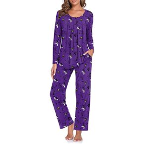 TAOHUADAO Women's Fall Pajamas Set with Pockets Soft Pants with Long Sleeve Top Ladies Sleepwear