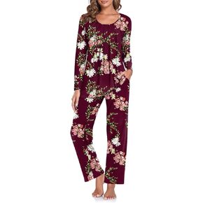 TAOHUADAO Women's Fall Pajamas Set with Pockets Soft Pants with Long Sleeve Top Ladies Sleepwear in Kuwait
