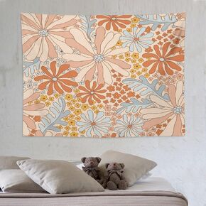 ZhiRain 70s Vintage Flower Tapestry Wall Hanging Retro Floral Hippie Aesthetic Art Tapestries Home Decor for Living Room Bedroom Apartment Farmhouse Dorm 60"x80"