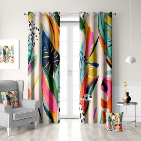 Boho Floral Abstract Black Out Window Curtains, Jungle Colorful Asthetic Modern Art Bohemian Decor for Bedroom, Living Room, Art Gallery Grommet Window Drapes 2 Panel Set, 52"x84"