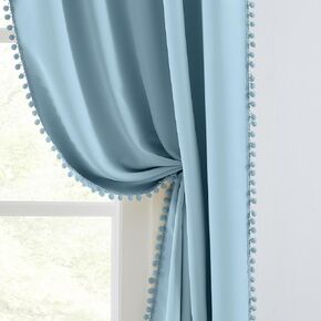 Melodieux Navy Pom Pom Blackout Curtains for Living Room 96 Inches Long, Bedroom Elegant Boho Curtains Luxury Cotton Decorative Window Drapes for Boys Kids Nursery Rod Pocket, 52 by 96 in, 2 Panels