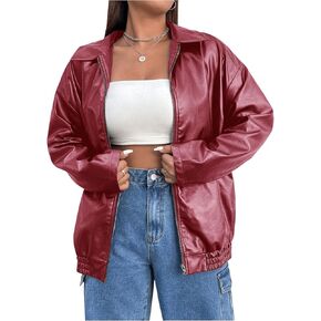 MakeMeChic Women's Plus Size PU Leather Jackets Long Sleeve Full Zip Moto Jacket Outerwear
