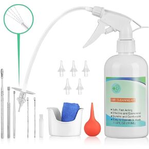 Ear Wax Removal, Ear Cleaner, Earwax Removal Kit, Ear Irrigation Flushing System, Safe and Effective Ear Lavage Kit for Ear Cleaning, Includes Basin, Syringe, Curette Kit, Towel, Resuable Tips