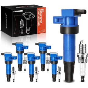 A-Premium Set of 6 (Black) Ignition Coil Pack and Iridium Spark Plugs Compatible with Hyundai Sonata 2006-2010, Santa Fe 2007-2009 & Kia Optima 2006-2008