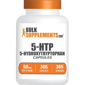 BulkSupplements.com 5-HTP Capsules - 5-Hydroxytryptophan, 5-HTP 50mg - 5 HTP Supplement for Well-Being - Amino Acid & Gluten Free, 1 Capsule per Serving, 365 Capsules (Pack of 1)
