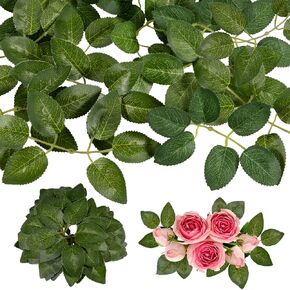 Sukh 40PCS Rose Leaves Artificial - Fake Roses Leafs Green Leaves Artificial Flowers Silk Leaves Crafts Plastic Faux Foliage Rose Bouquet Flowers Decorations Greenery Centerpieces Wedding Aisle Decor