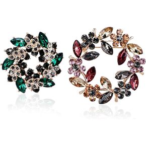 Wreath Brooch Pin for Women, Colorful Crystal Brooches Rhinestone Flower Brooches Pin Vintage Inspired Hollow Garland Brooch Clips Boutonniere Ideas Gift for Shawl Suit Dress