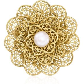 Ross-Simons 8-8.5mm Cultured Pearl Filigree Flower Pin in 18kt Gold Over Sterling