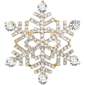 Gyn&Joy Clear Crystal Rhinestone Winter Snowflake Flower Brooch Pin for Women (Gold Tone)