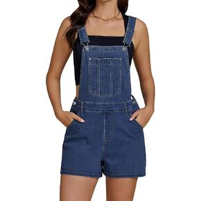 luvamia Jean Short Overalls for Women Baggy Adjustable Straps Bib Stretchy Denim Overall Jumpsuits Shortalls with Pockets