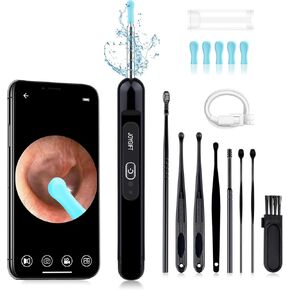 Ear Wax Removal Tool Camera, 1080P Ear Cleaner with Camera, Ear Wax Removal Kit with 6 LED Lights/10Pcs Ear Care Kit, Otoscope Ear Cleaning Kit for iOS/Android (Includes Goose Feather Stick, Pink)