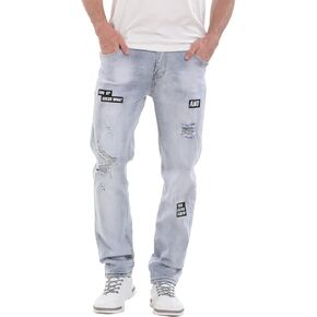 Ripped Jeans for Men Distressed Tapered Leg Pants Destroyed Stretch Straight Slim Fit Denim Jeans