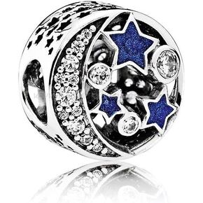 MiniJewelry Star Moon Charm fits Pandora Bracelets Blue Crystal Clear Cubic Zirconia Family Birthday Christmas