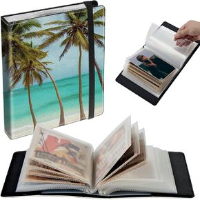 Small Photo Album 4x6 inch 120 Pictures PU Leather Photo Albums with Transparent Inner Pockets and Elastic Band for Wedding Boys Girl Travel Family Pictures - Palm Tree Beach